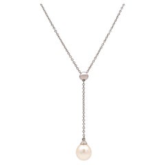 Tiffany & Co. 18K White Gold Pearl Y-Drop Necklace — 16"