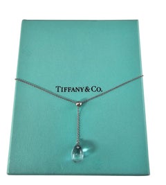 Tiffany & Co. 18K White Gold Rainbow Drop Aquamarine Y Necklace w/Box #24784