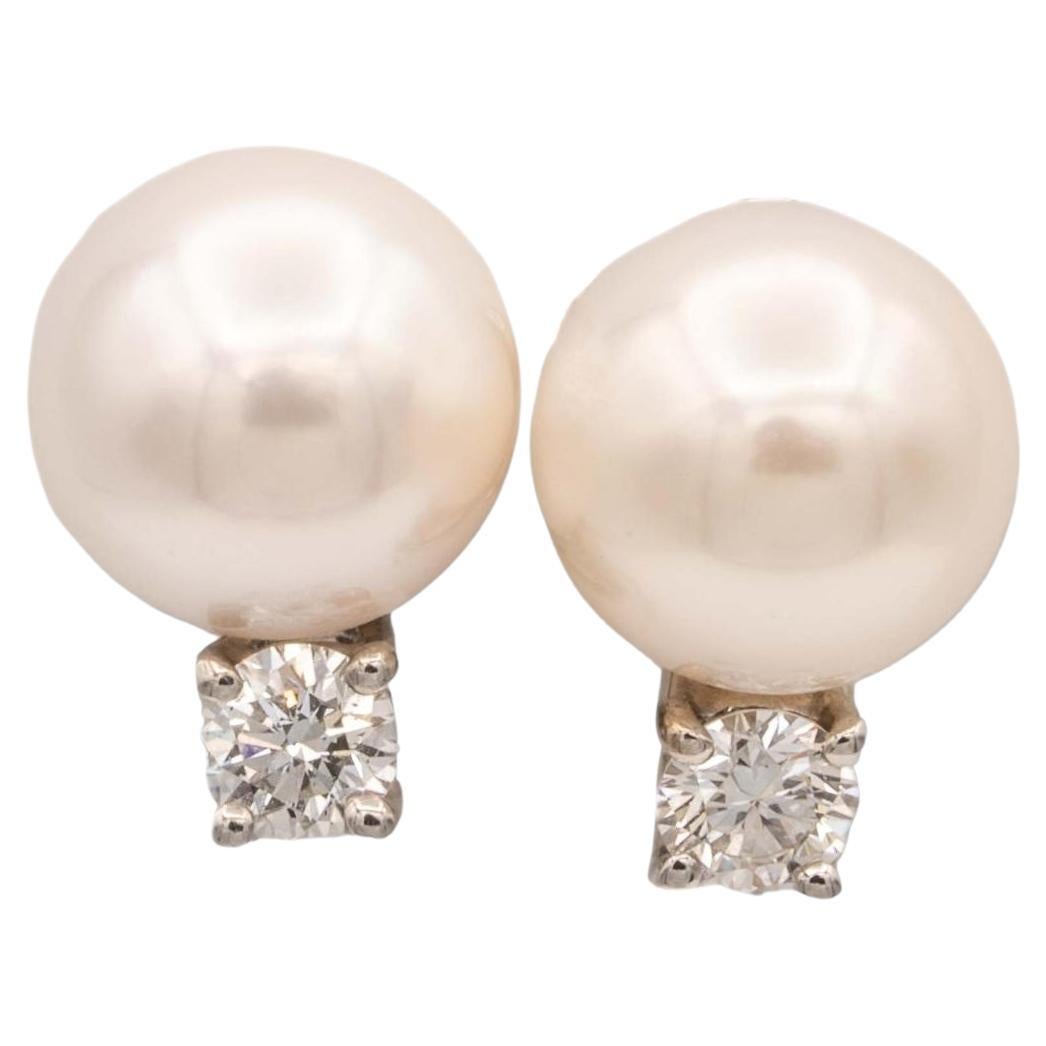 Tiffany & Co. 18K White Gold Signature Pearl Stud Earrings with Diamonds