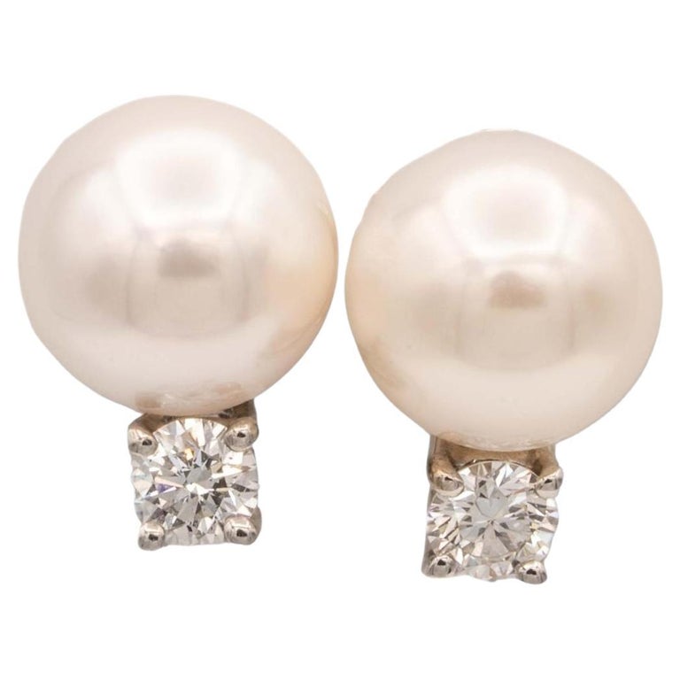 Tiffany and Co. 18K White Gold Signature Pearl Stud Earrings with Diamonds  at 1stDibs