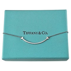 Tiffany & Co. 18K White Gold T Smile Pendant Necklace w/Pouch & Box #24738