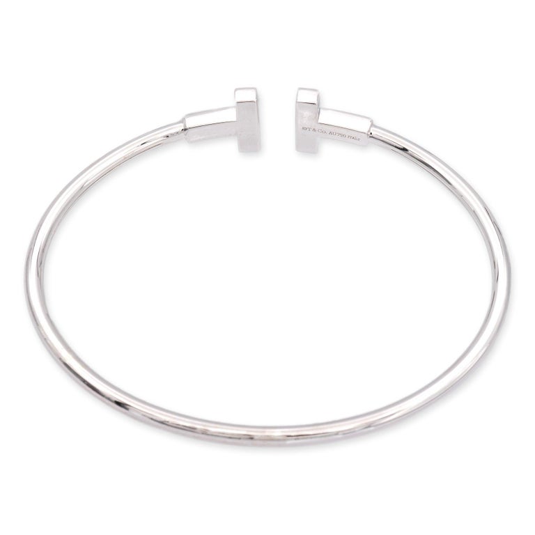 Tiffany and Co. 18K White Gold T Wire Diamond 0.22 Cts. Bracelet Medium Size at 1stDibs