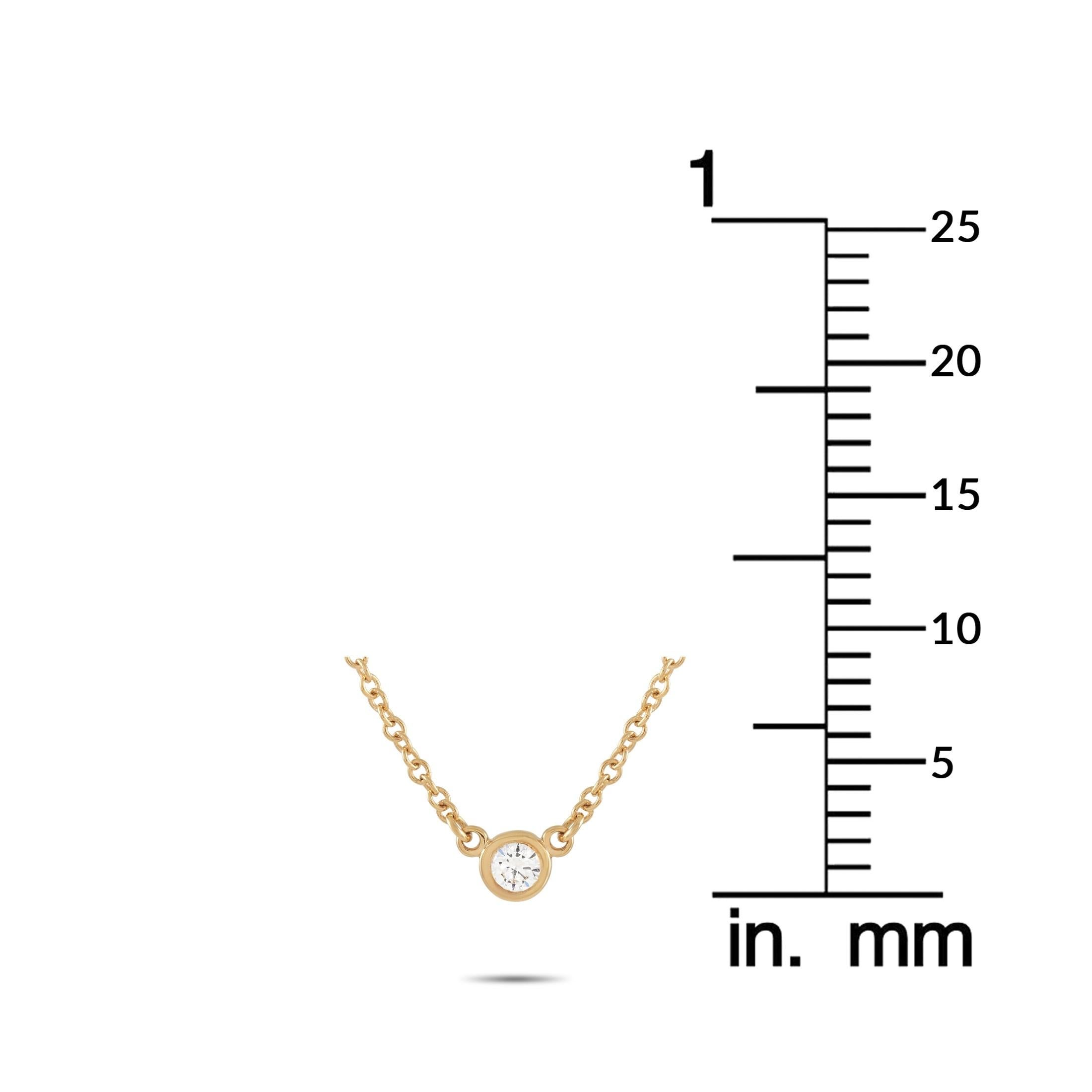 Round Cut Tiffany & Co. 18 Karat Yellow Gold 0.10 Carat Diamond Solitaire Pendant Necklace