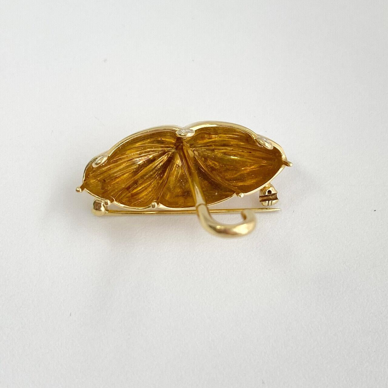 Artisan Tiffany & Co 18K Yellow Gold 0.12 ct Round Cut Diamond Umbrellas Brooch Pin For Sale