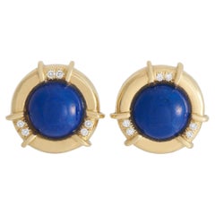 Tiffany & Co. 18K Yellow Gold 0.15 Ct Diamond and Lapis Clip-On Earrings