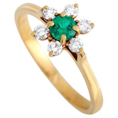 Tiffany & Co. 18K Yellow Gold 0.20ct Diamond and Emerald Flower Ring