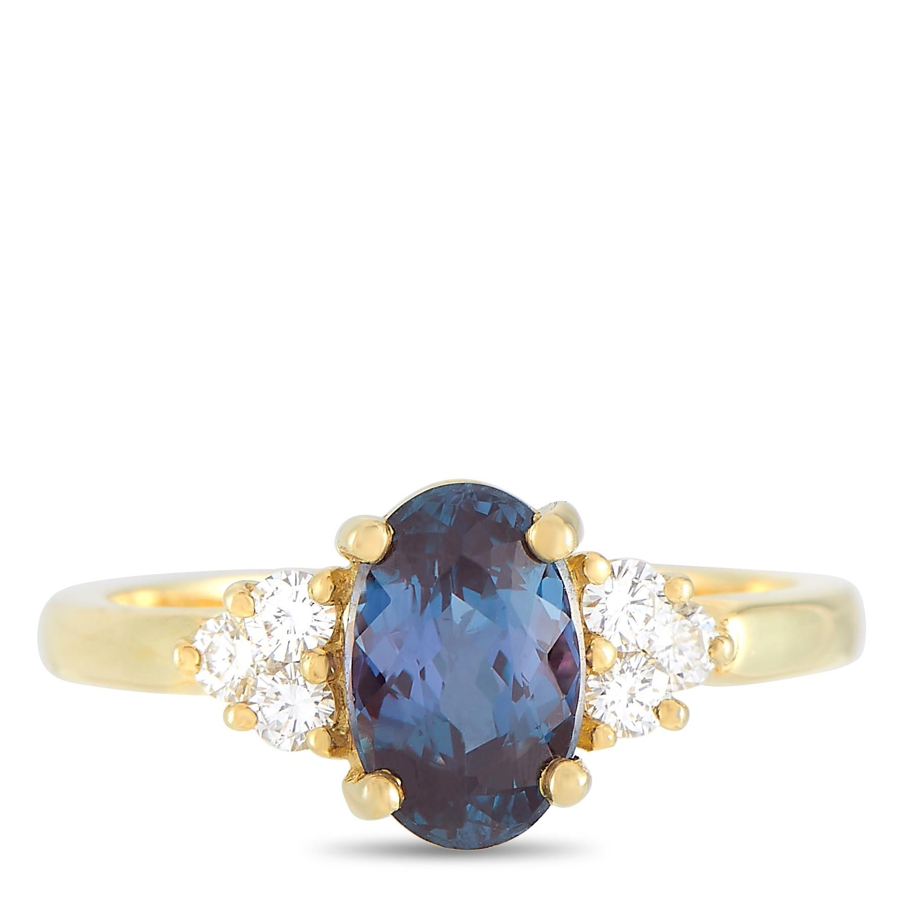 Women's Tiffany & Co. 18 Karat Yellow Gold 0.21 Carat Diamond and Alexandrite Ring