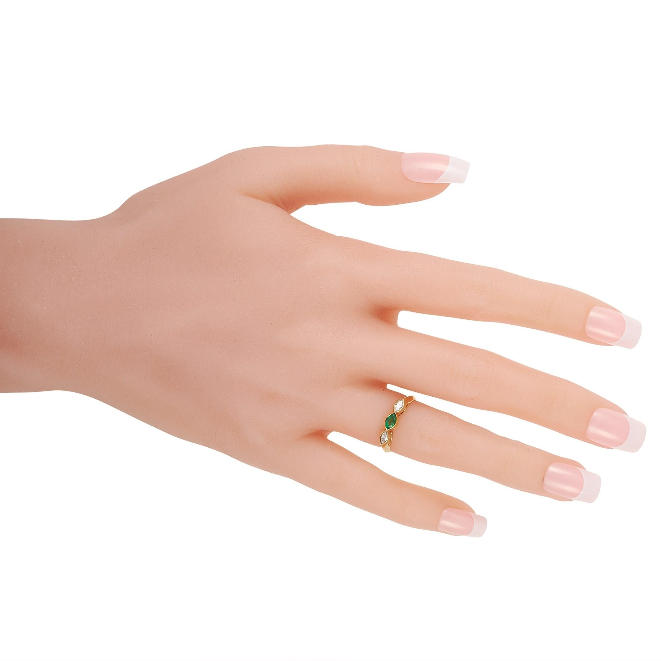 Marquise Cut Tiffany & Co. 18 Karat Gold 0.25 Carat Diamond and 0.25 Carat Emerald Ring