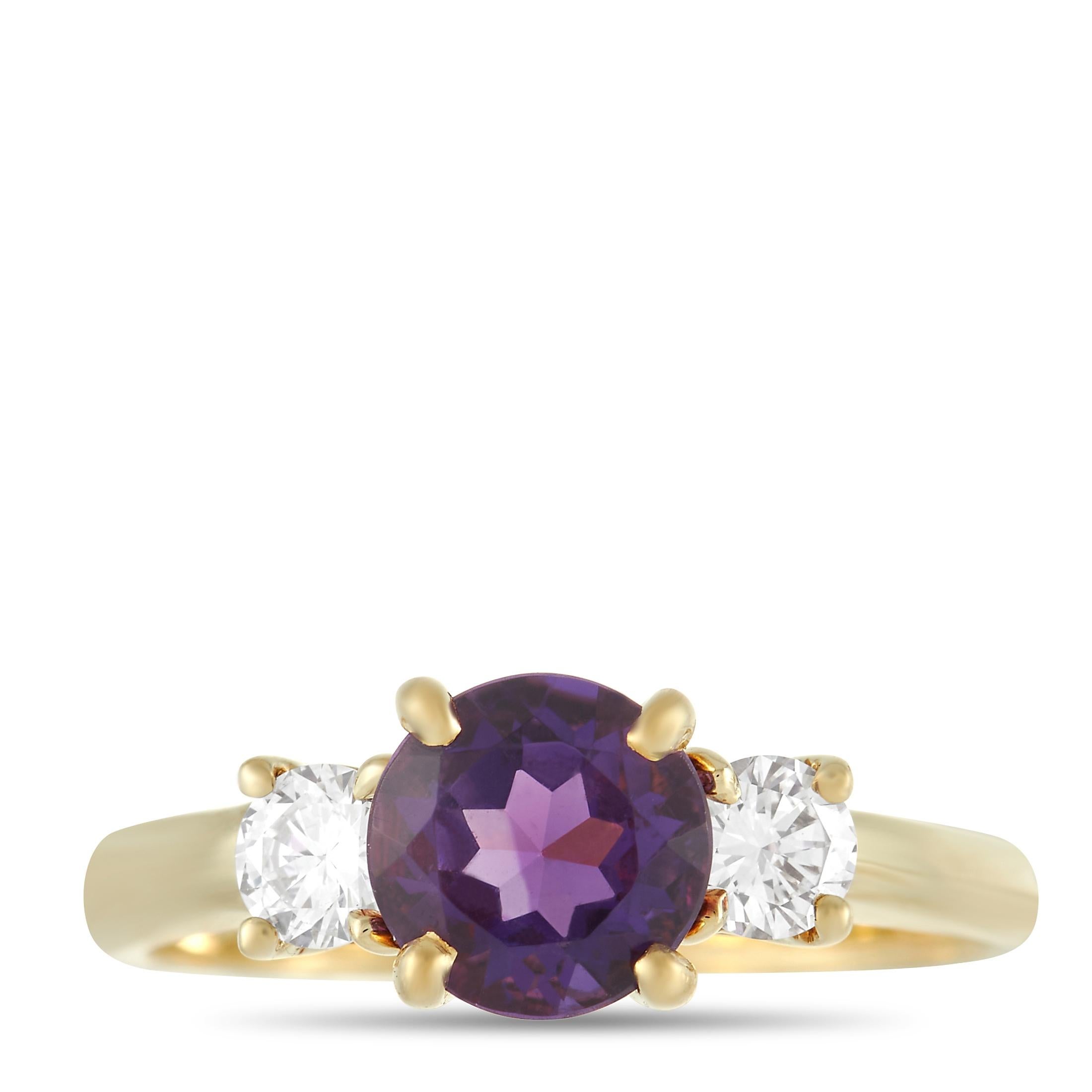 Round Cut Tiffany & Co. 18K Yellow Gold 0.25 Ct Diamond and Amethyst Ring