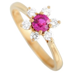 Tiffany & Co. 18K Yellow Gold 0.25 Ct Diamond and Ruby Ring