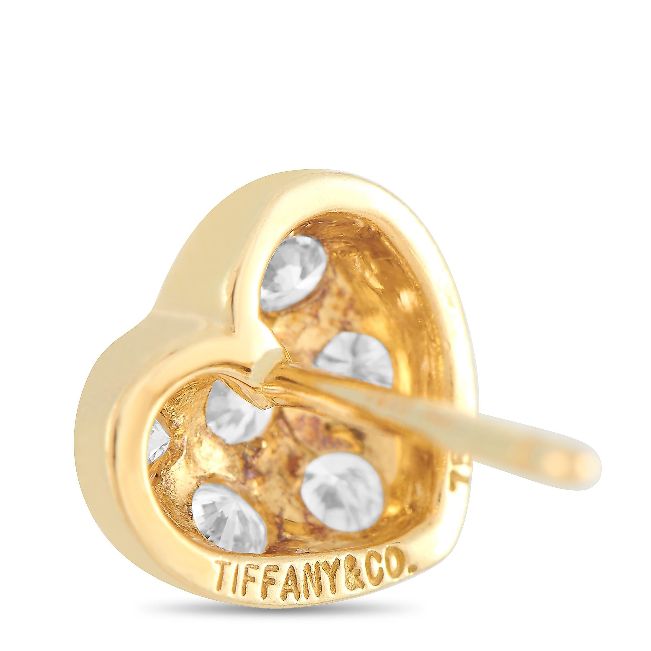 Round Cut Tiffany & Co. 18 Karat Yellow Gold 0.35 Carat Diamond Heart Earrings