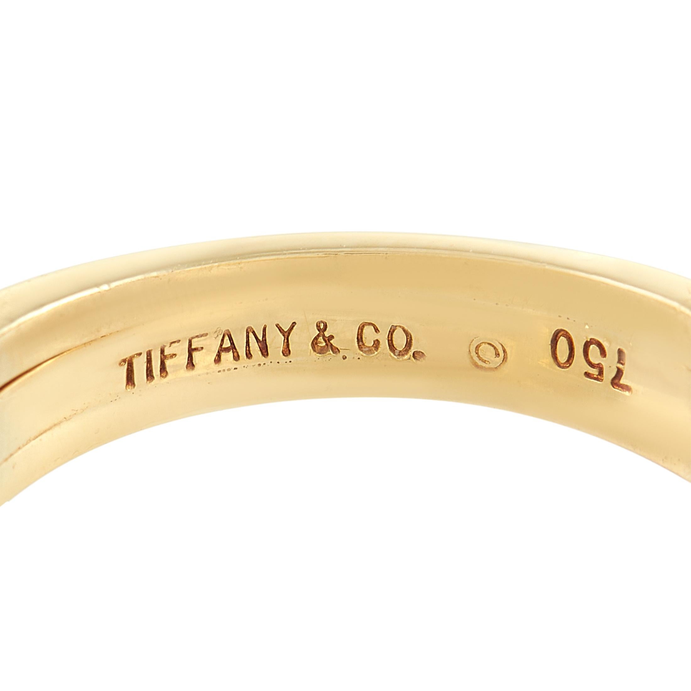 Tiffany & Co. 18K Yellow Gold 0.35 Ct Diamond, Ruby, Sapphire, and Emerald Ring In Excellent Condition In Southampton, PA