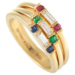 Tiffany & Co. 18K Yellow Gold 0.35 Ct Diamond, Ruby, Sapphire, and Emerald Ring