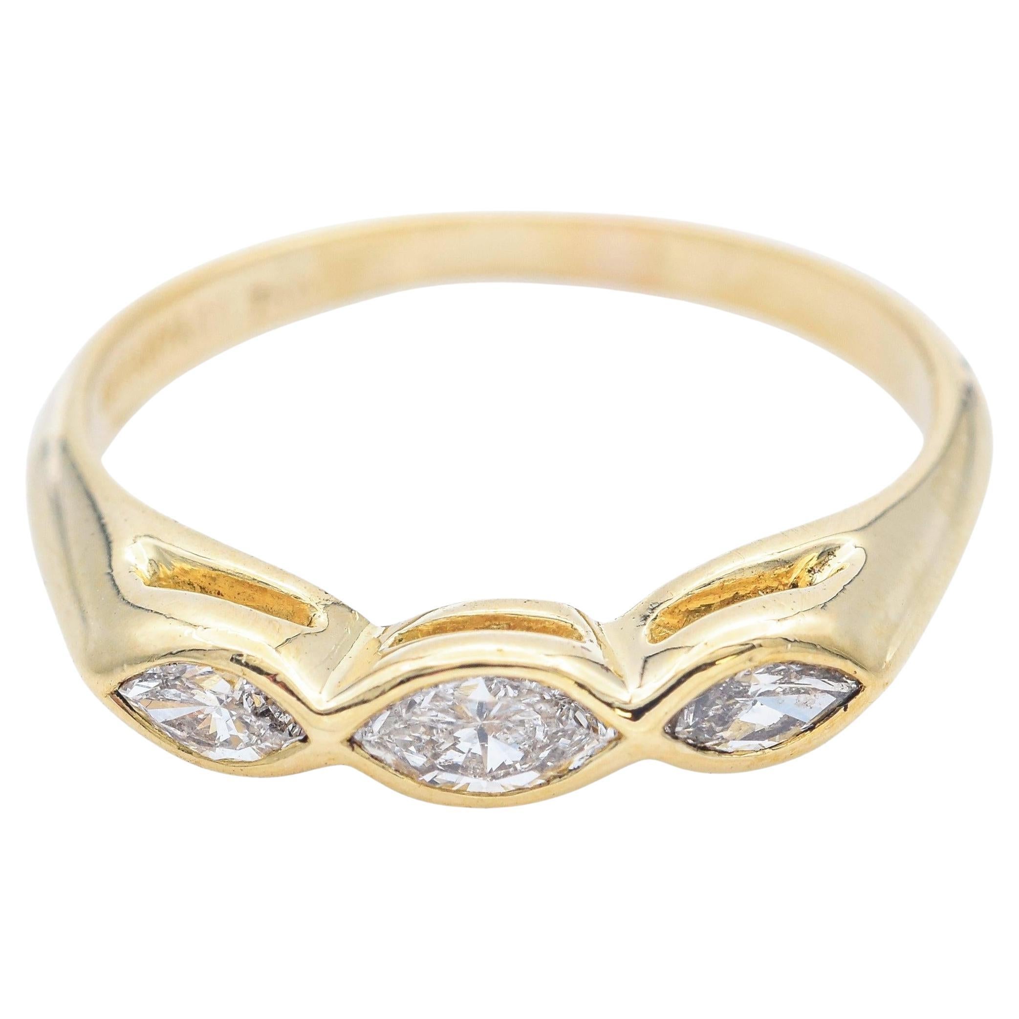 Tiffany & Co 18K Yellow Gold 0.38tcw Diamond Marquise Three-Stone Band Ring For Sale