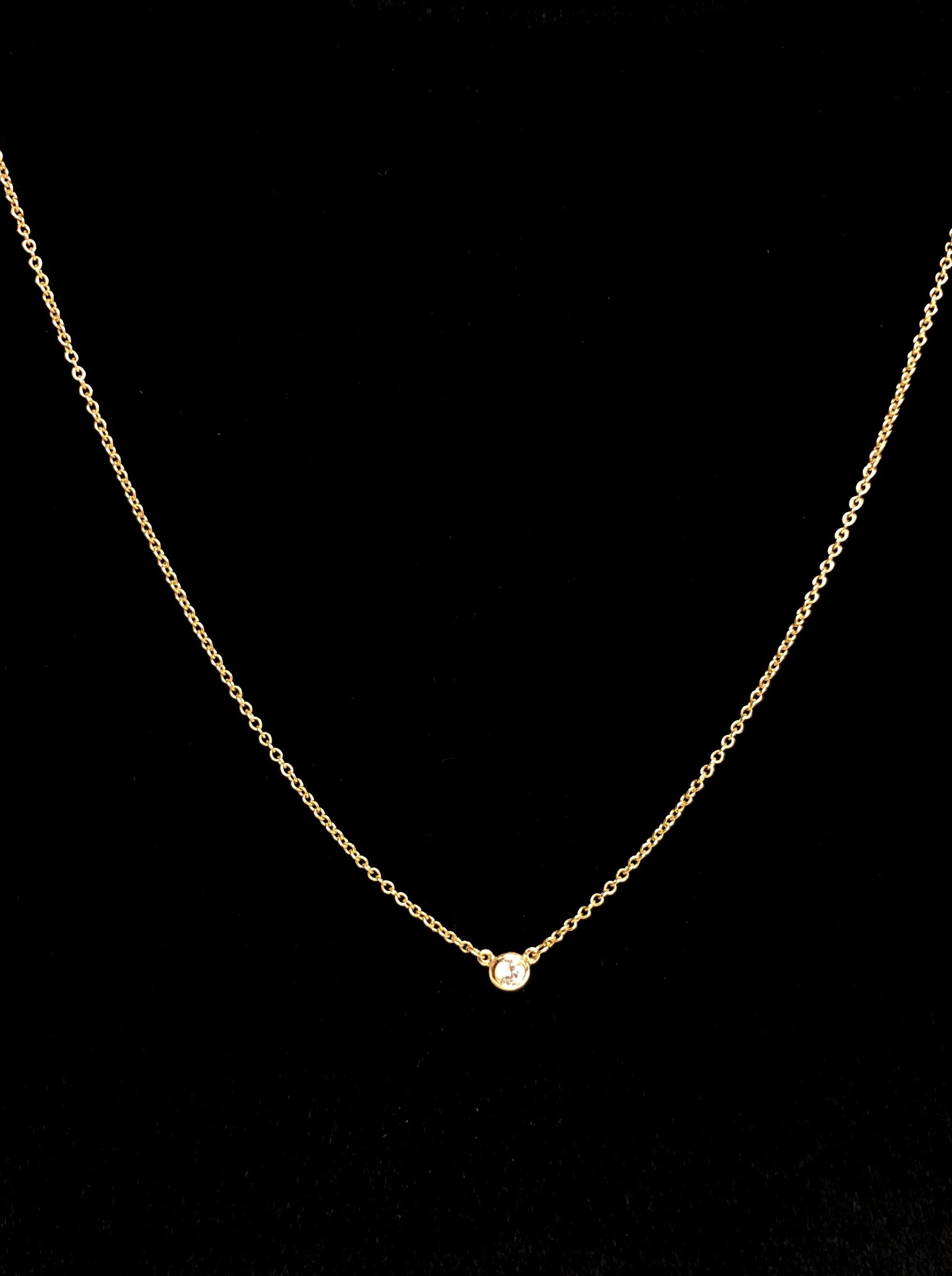 Modern Tiffany & Co. 18K Yellow Gold .08ct Peretti Bezel Pendant Necklace
