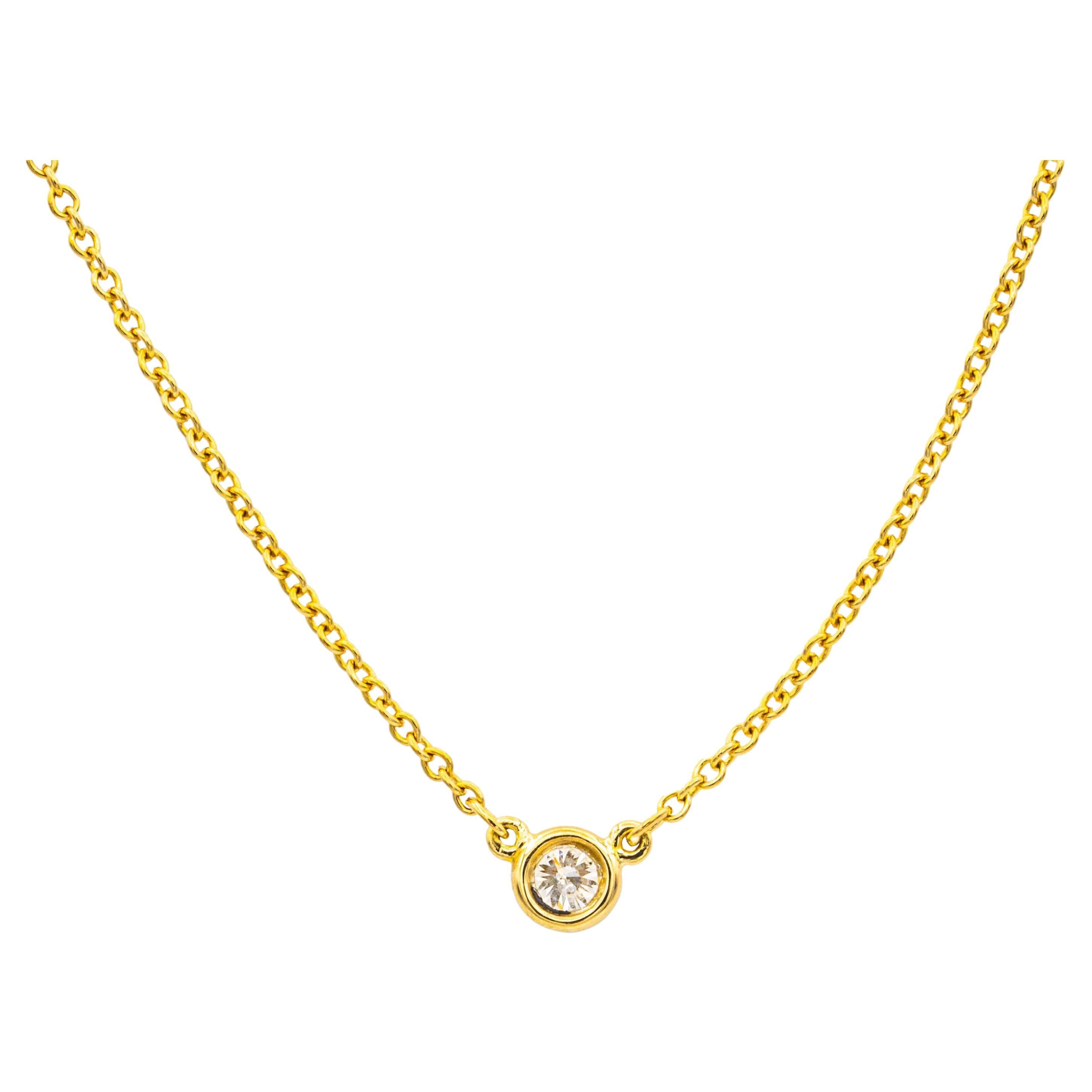 Tiffany & Co. 18K Yellow Gold .08ct Peretti Bezel Pendant Necklace