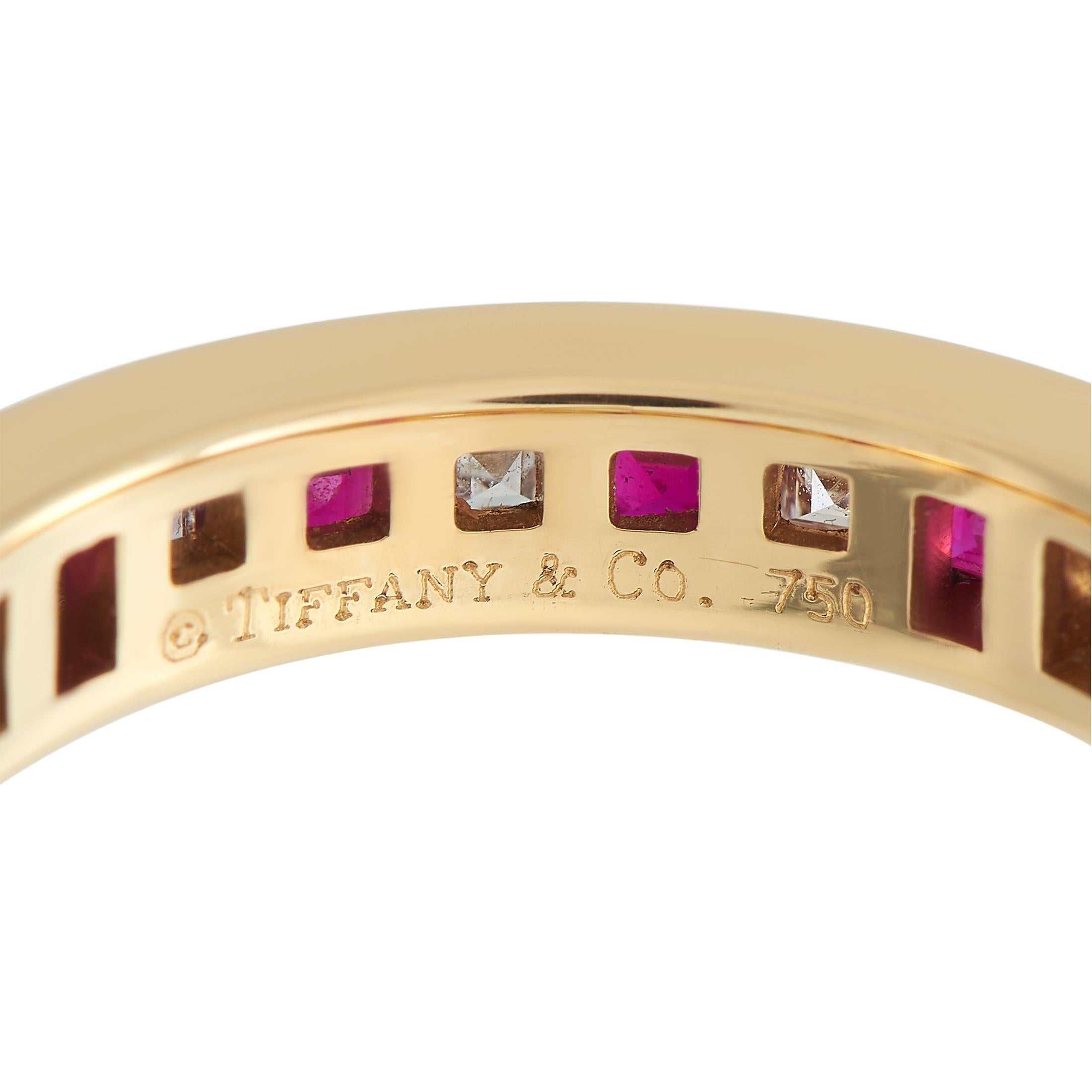 Tiffany & Co. 18K Yellow Gold 0.98ct Diamond & Ruby Band Ring In Excellent Condition In Southampton, PA