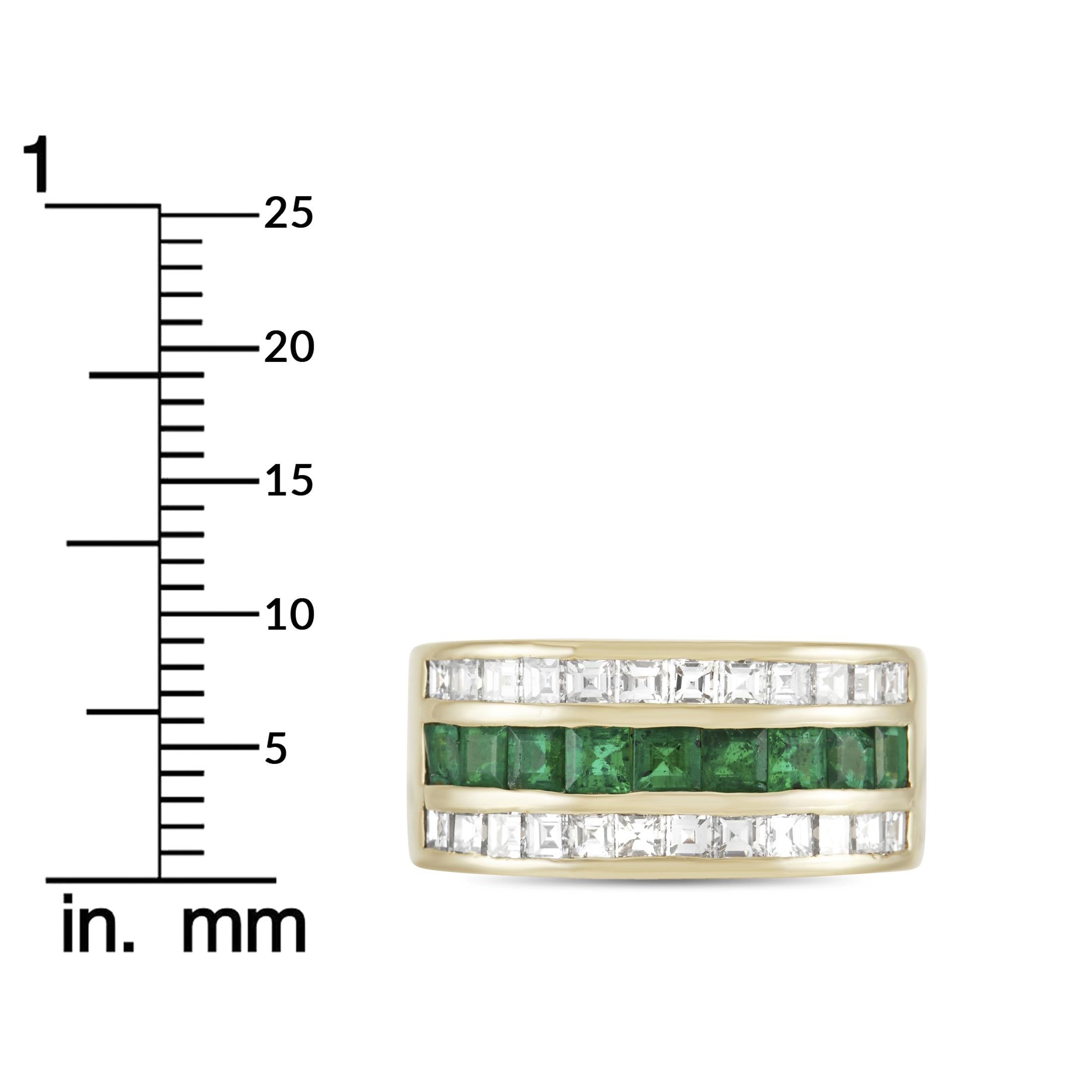 Tiffany & Co. 18K Yellow Gold 1.00 Ct Diamond and Emerald Band Ring In Excellent Condition In Southampton, PA