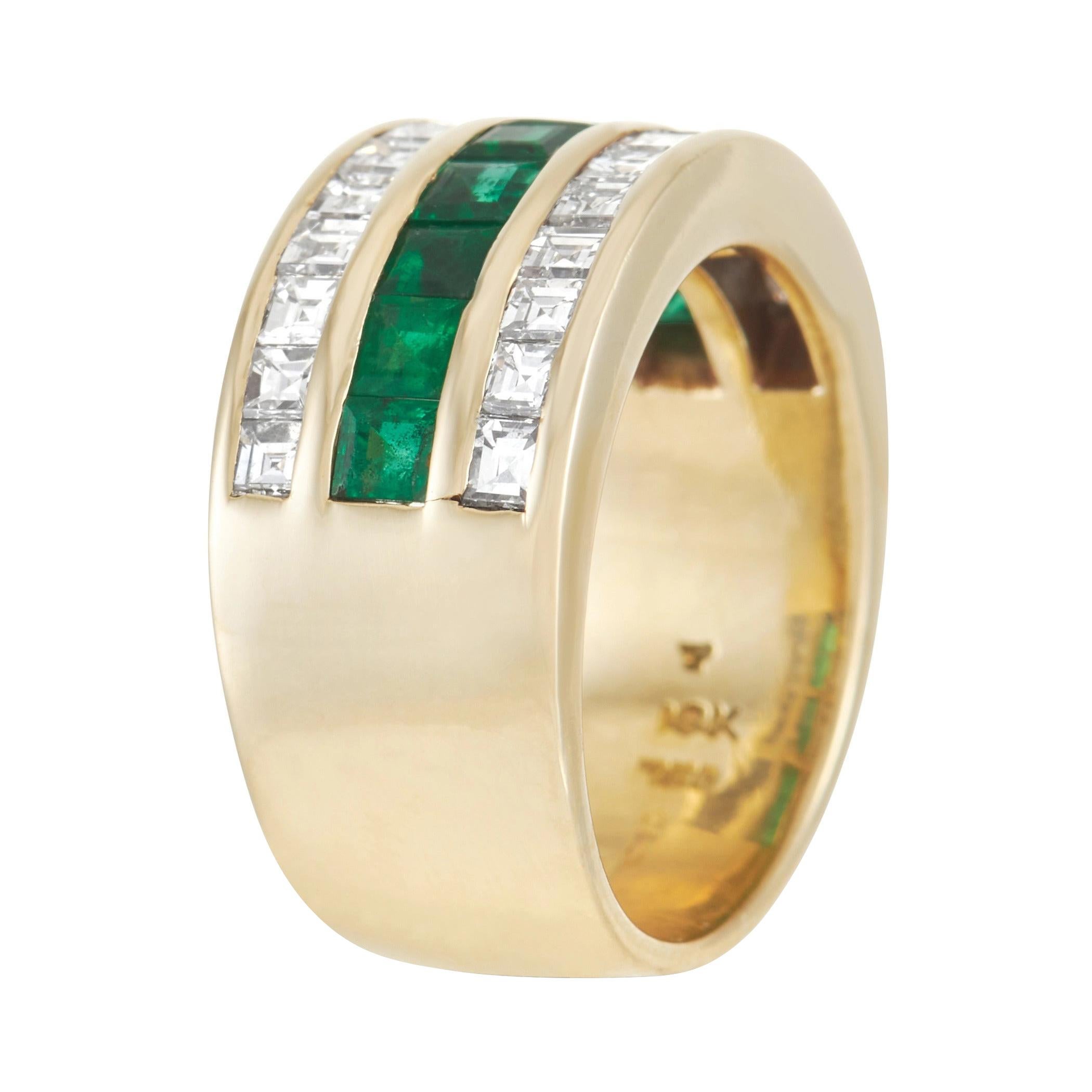 Tiffany & Co. 18K Yellow Gold 1.00 Ct Diamond and Emerald Band Ring