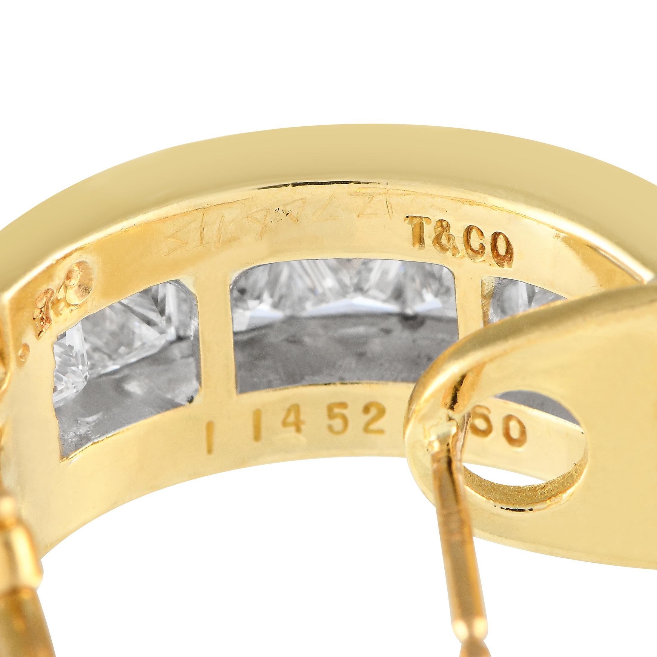 Princess Cut Tiffany & Co. 18K Yellow Gold 1.40ct Diamond Hoop Earrings For Sale