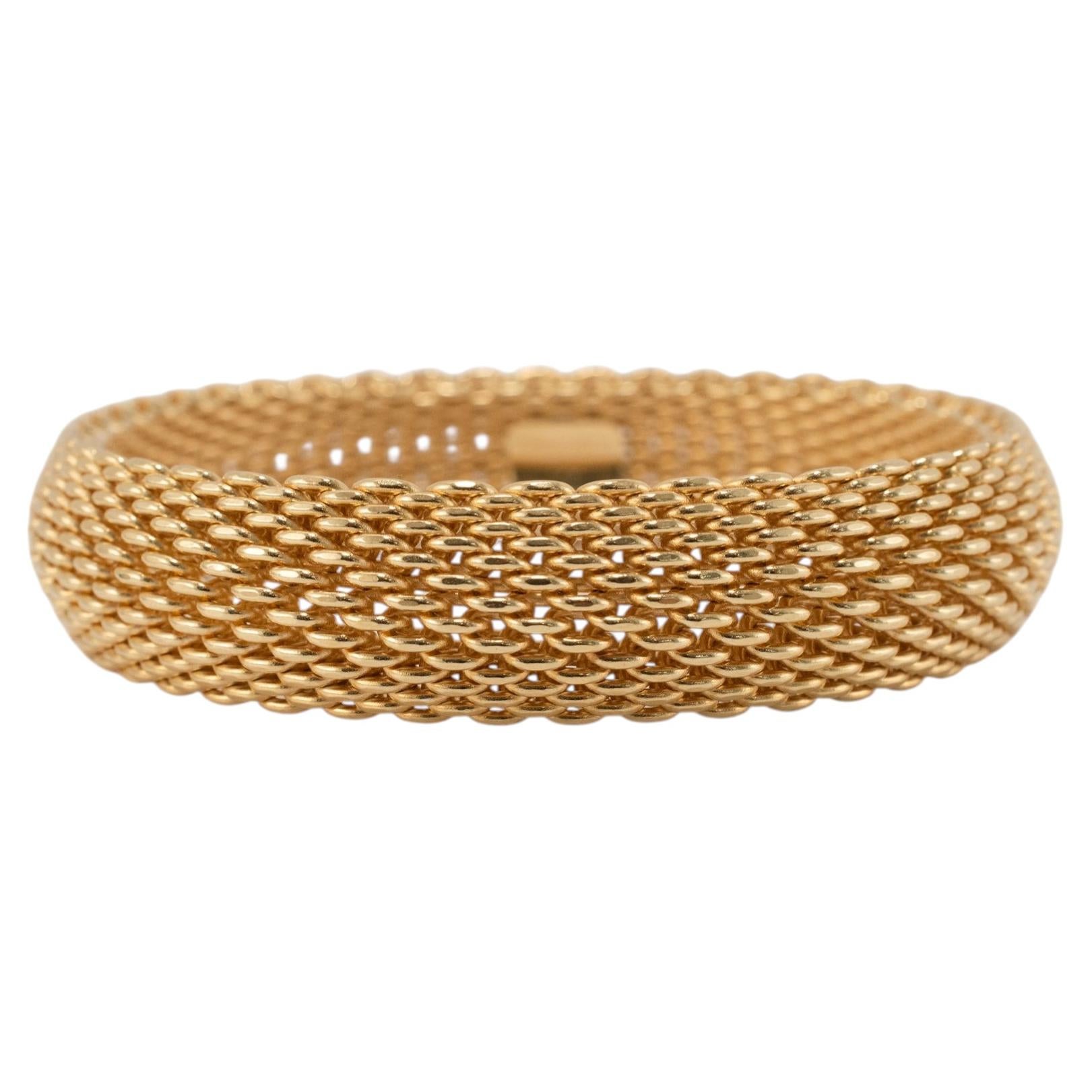 Tiffany & Co. 18K Yellow Gold 15 Link Rows Somerset Mesh Bangle Bracelet