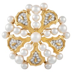 Tiffany & Co. 18K Yellow Gold 1.50 Ct Diamond and Pearl Brooch