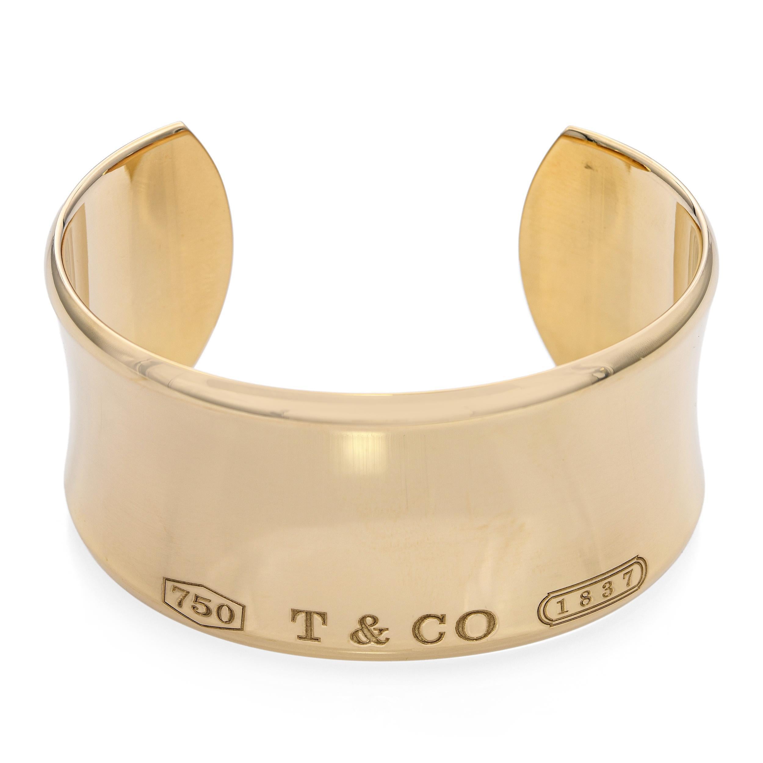 De las mujeres Tiffany & Co 18k Yellow Gold 1837 Wide Cuff Bracelet en venta