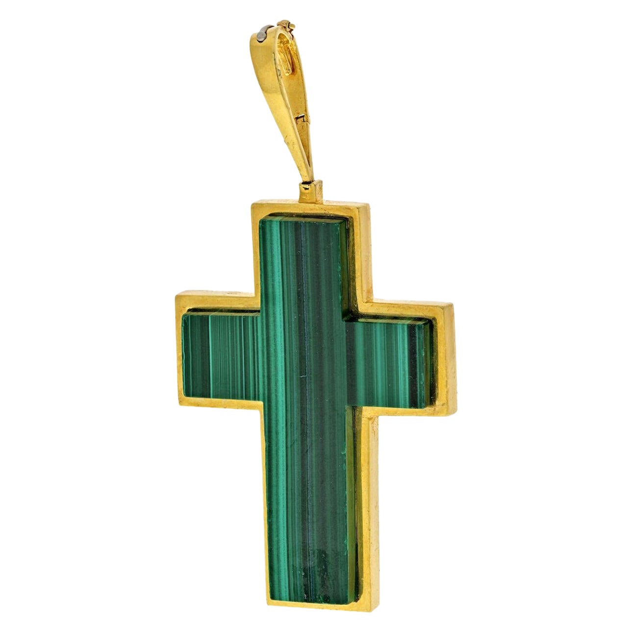 Tiffany & Co. 18K Yellow Gold 1970's Malachite Cross Pendant