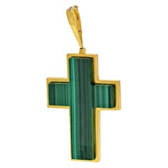 Tiffany & Co. 18K Yellow Gold 1970's Malachite Cross Pendant