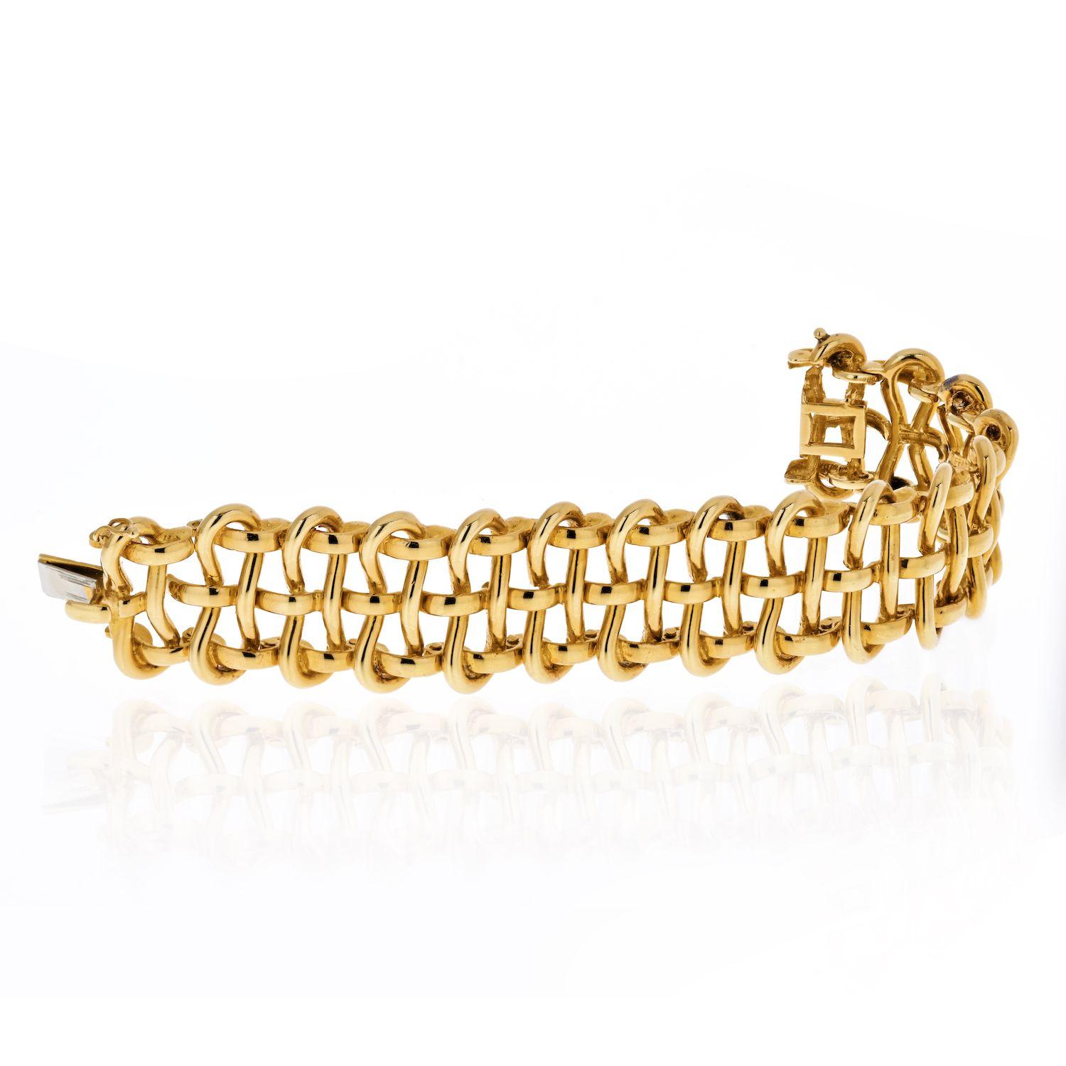 Tiffany & Co. 18 Karat Yellow Gold 1973 Open Wire Wide Bracelet In Excellent Condition In New York, NY