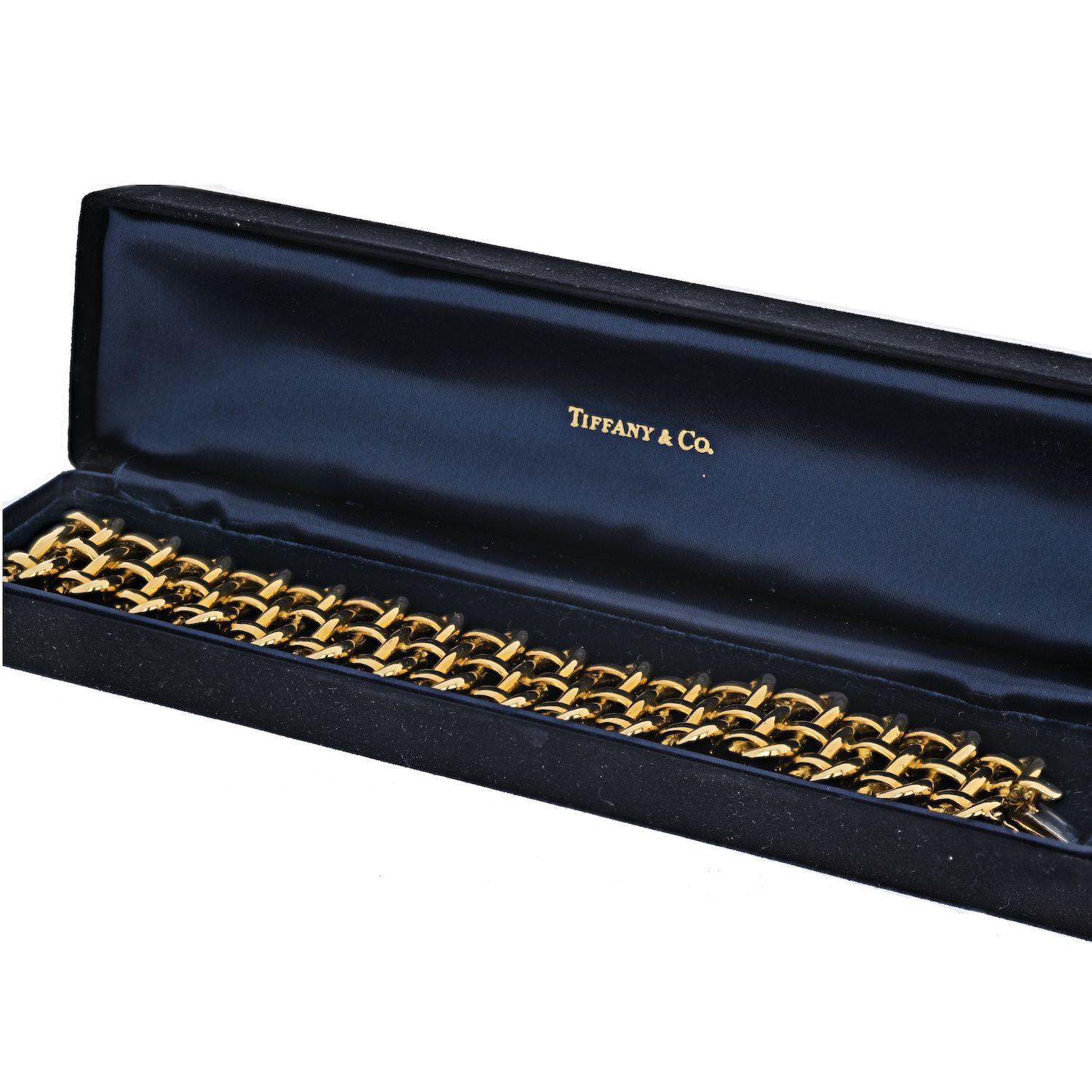 Women's or Men's Tiffany & Co. 18 Karat Yellow Gold 1973 Open Wire Wide Bracelet