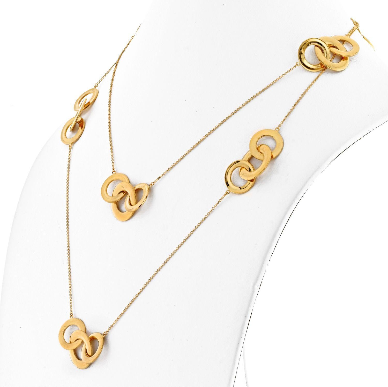Tiffany & Co. 18K Yellow Gold 28 inches Chain Necklace.
Celebrating its 175th anniversary, Tiffany commemorates its defined style and longevity with these interlocking rings signifying those special moments in a couples life.
Designed in sparkling