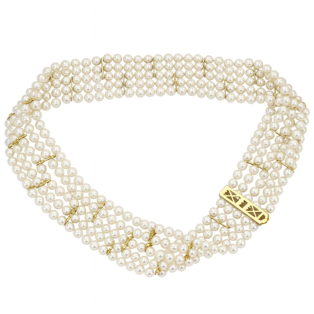 Collar gargantilla de cinco vueltas de perlas Akoya de 5 mm en oro amarillo de 18 quilates Tiffany & Co. Contemporáneo en venta