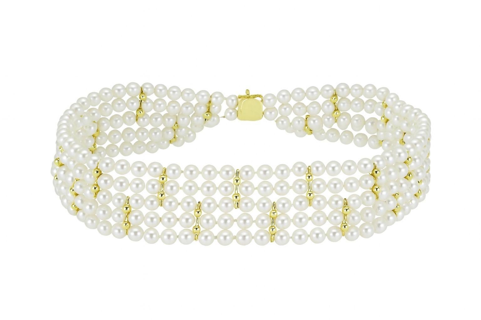 Collar gargantilla de cinco vueltas de perlas Akoya de 5 mm en oro amarillo de 18 quilates Tiffany & Co. en venta 1
