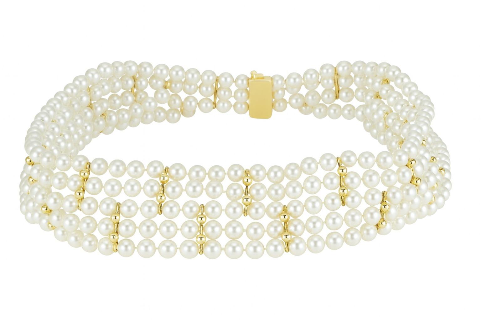 Collar gargantilla de cinco vueltas de perlas Akoya de 5 mm en oro amarillo de 18 quilates Tiffany & Co. en venta 2