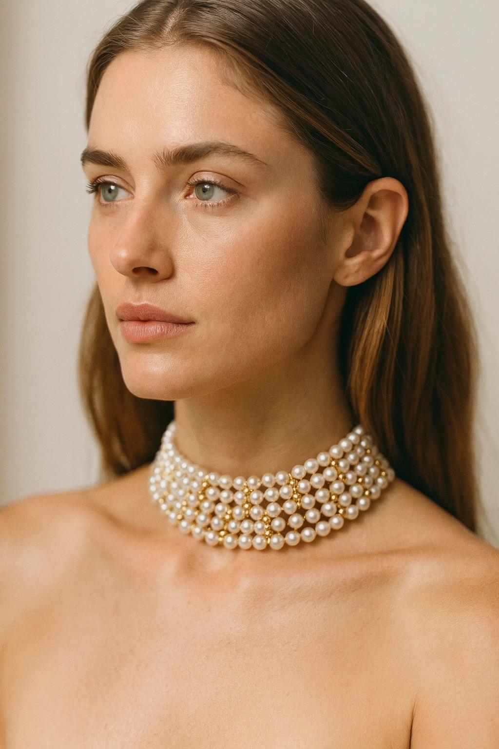 Collar gargantilla de cinco vueltas de perlas Akoya de 5 mm en oro amarillo de 18 quilates Tiffany & Co. en venta 3