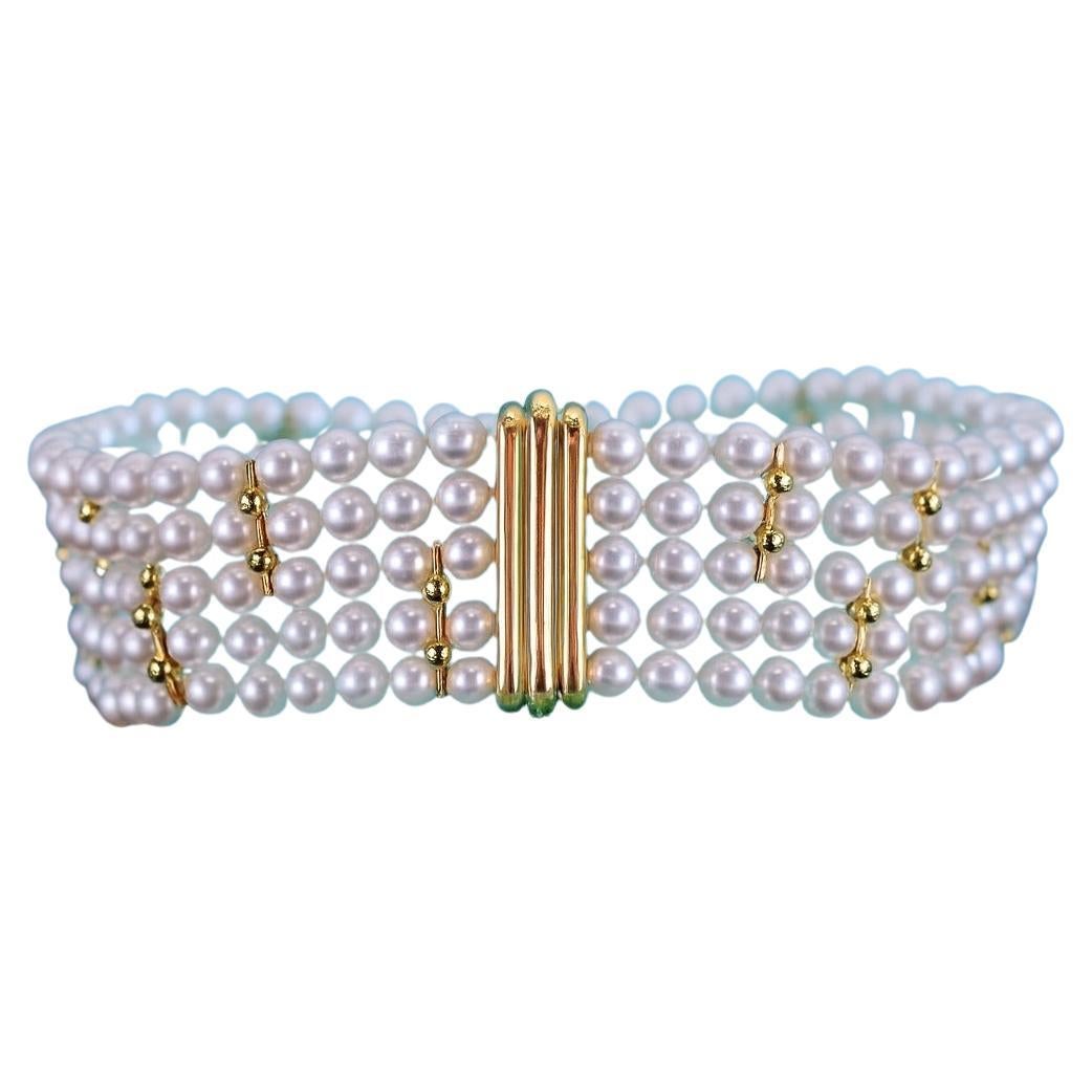 Collar gargantilla de cinco vueltas de perlas Akoya de 5 mm en oro amarillo de 18 quilates Tiffany & Co. en venta
