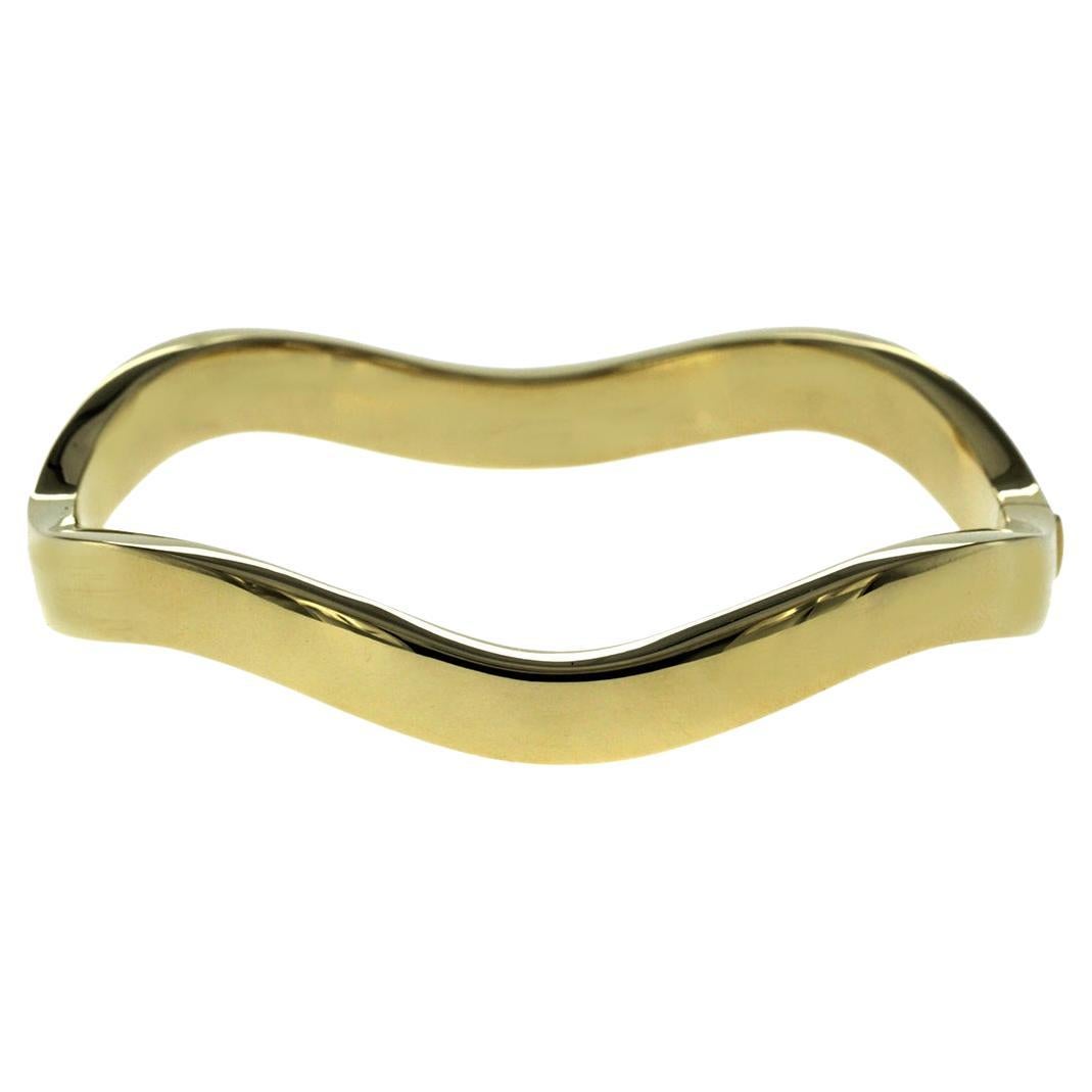 Tiffany & Co 18k Yellow Gold Zig Zag Wave Bangle Bracelet 19.7 Gr For Sale