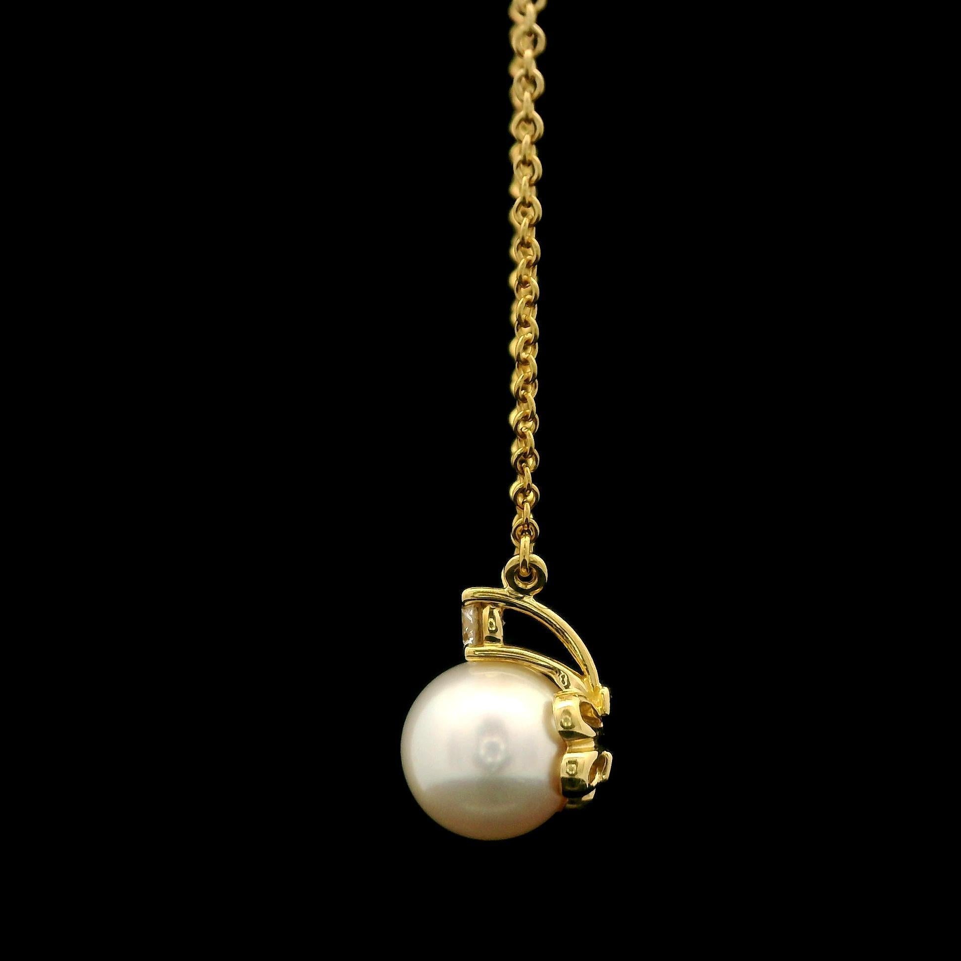 Women's Tiffany & Co. 18k Yellow Gold Akoya Pearl and Diamond Pendant 16