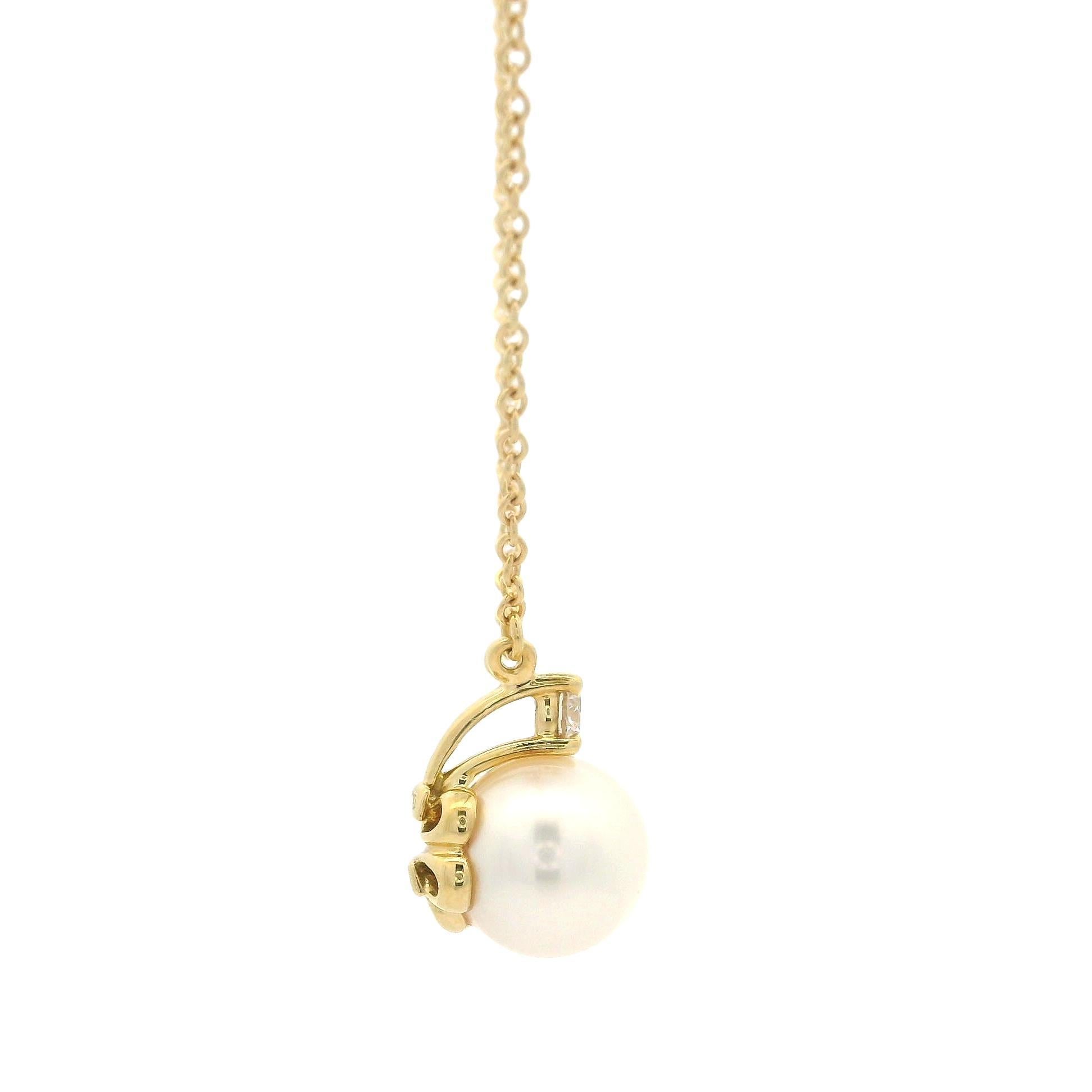 Tiffany & Co. 18k Yellow Gold Akoya Pearl and Diamond Pendant 16