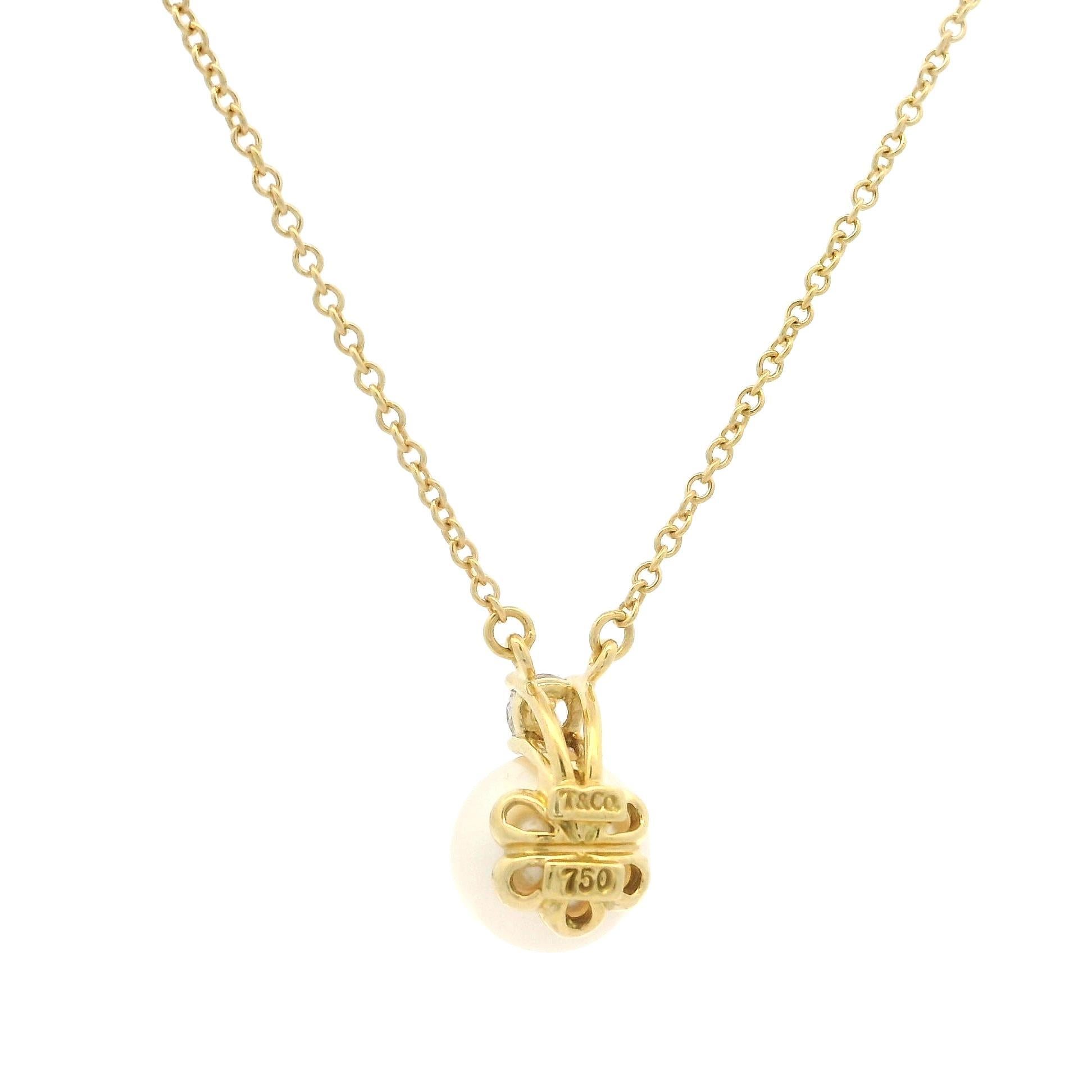 Tiffany & Co. 18k Yellow Gold Akoya Pearl and Diamond Pendant 16