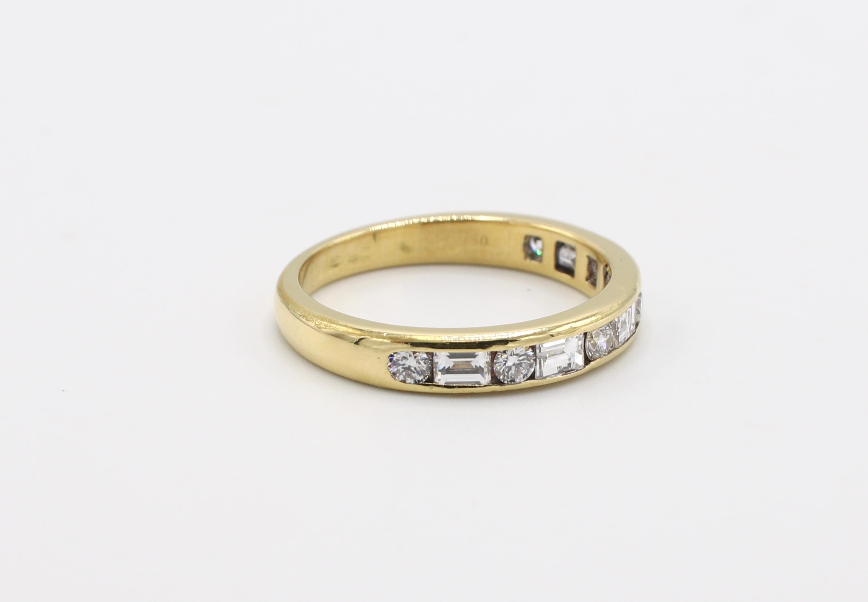 Modern Tiffany & Co. 18 Karat Gold Alternating Round and Baguette Diamond Band Ring