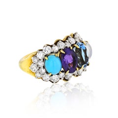 Tiffany & Co. 18k Yellow Gold Amethyst Moonstone Topaz Turquoise Diamond Ring