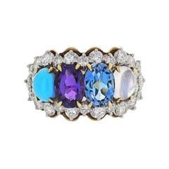 Tiffany & Co. Bague en or jaune 18 carats:: améthyste:: pierre de lune:: topaze:: turquoise et diamant