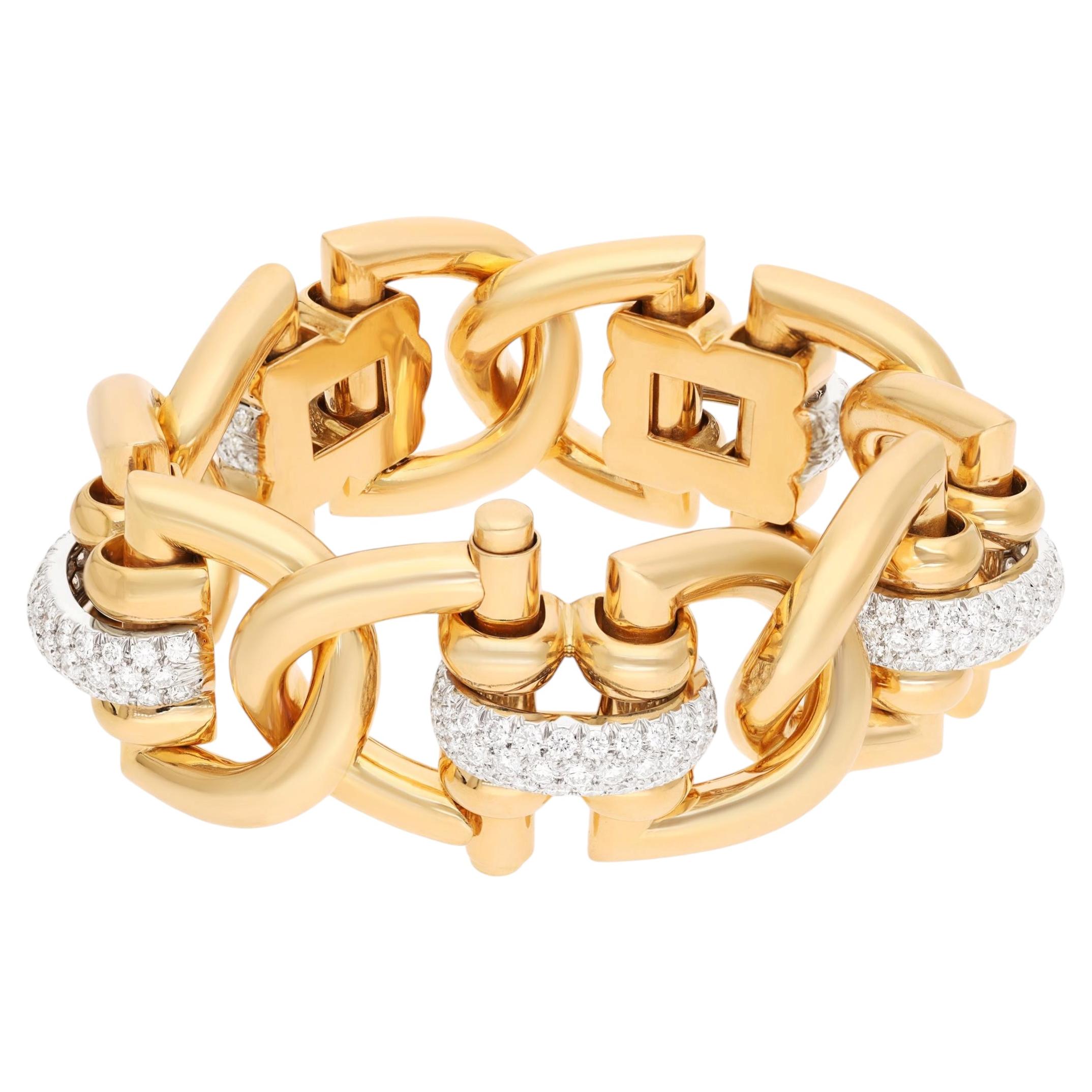 TIFFANY & CO. Pulsera de eslabones geométricos de oro amarillo de 18 quilates y diamantes en venta