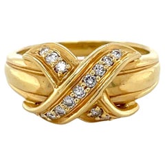 Tiffany & Co., Signature X-Ring aus 18 Karat Gelbgold und Diamanten