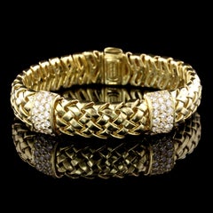Tiffany & Co. 18 Karat Yellow Gold and Diamond Vannerie Bracelet