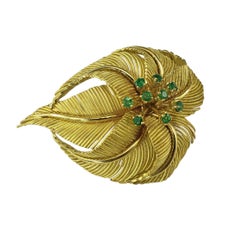 Tiffany & Co. 18K Yellow Gold and Emerald Palm Leaf Brooch/Pin #22981