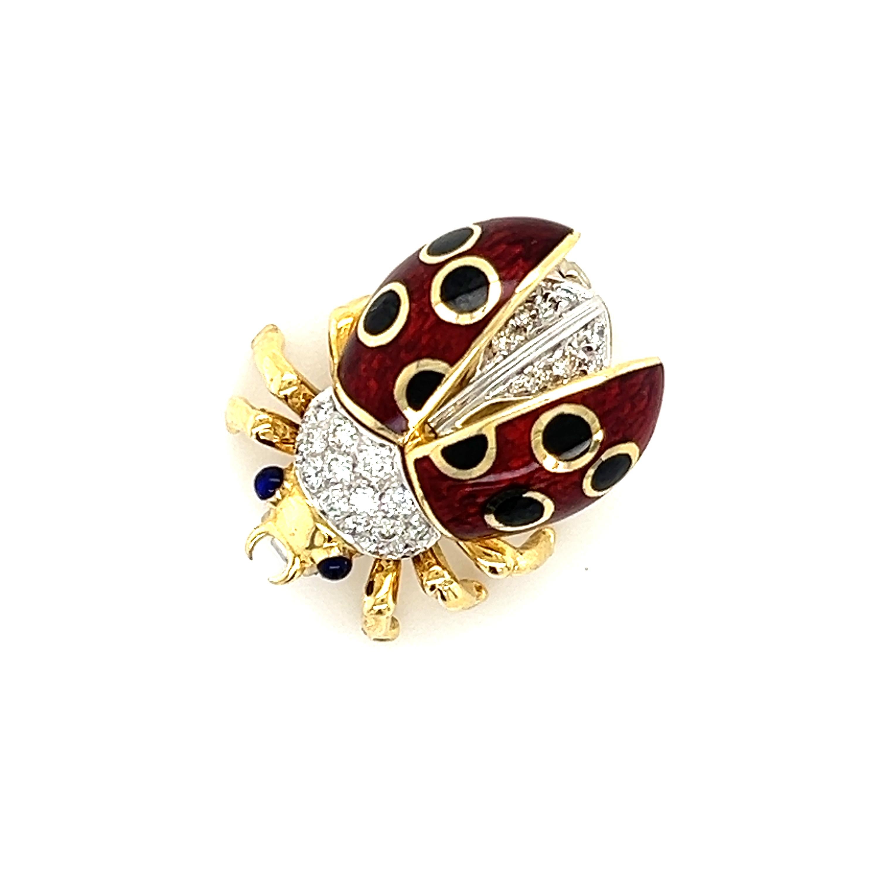 Tiffany & Co. 18k Yellow Gold And Enamel Ladybug Diamond Brooch In Excellent Condition For Sale In MIAMI, FL