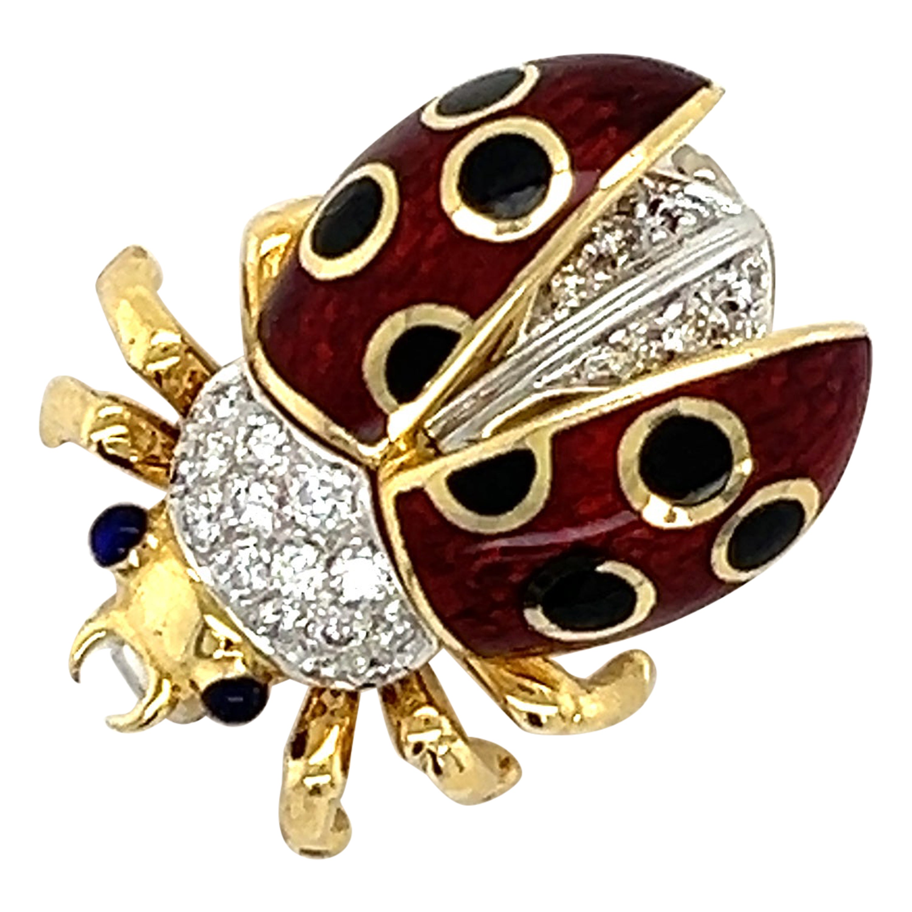Tiffany 
Co. 18k Yellow Gold And Enamel Ladybug Diamond Brooch